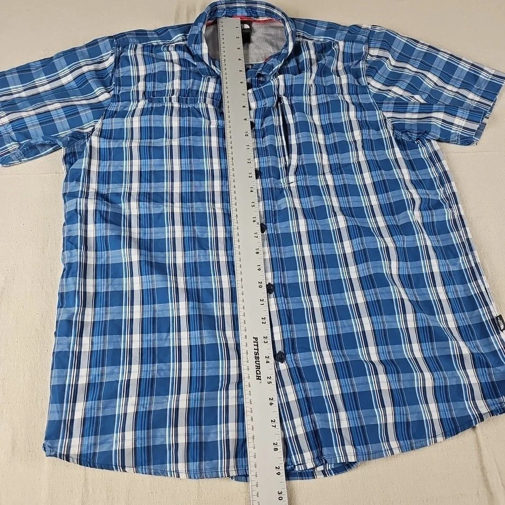 The North Face Millstone Mens L Blue Plaid Shirt Zip‎ Pocket Fishing Hiking ARNF